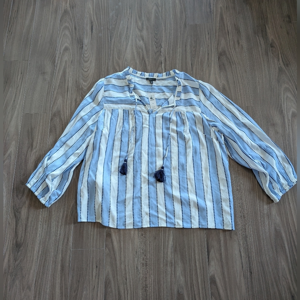 NWT Talbots Blue and White Nautical Striped Blouse With Tassels (Size XL)